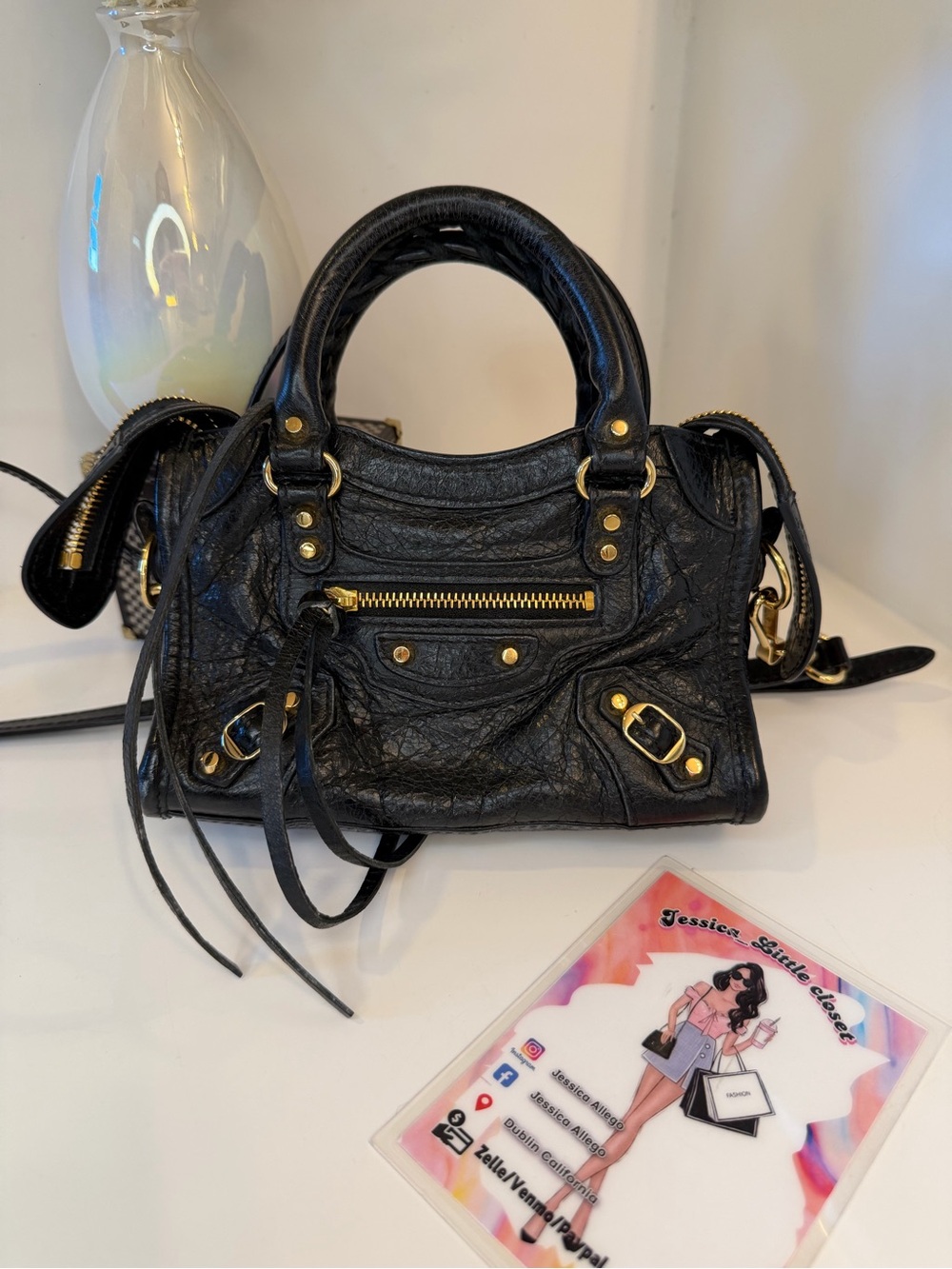 🎀BALENCIAGA Agneau Giant 12 Gold Hardware Micro City Gris Fossile - Picture 5 of 17
